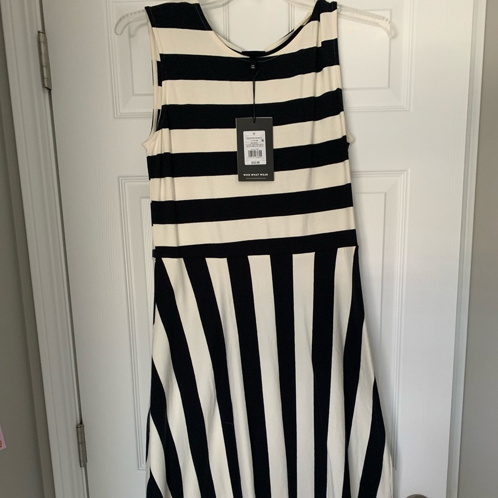 Who what wear black and cream striped tank dress